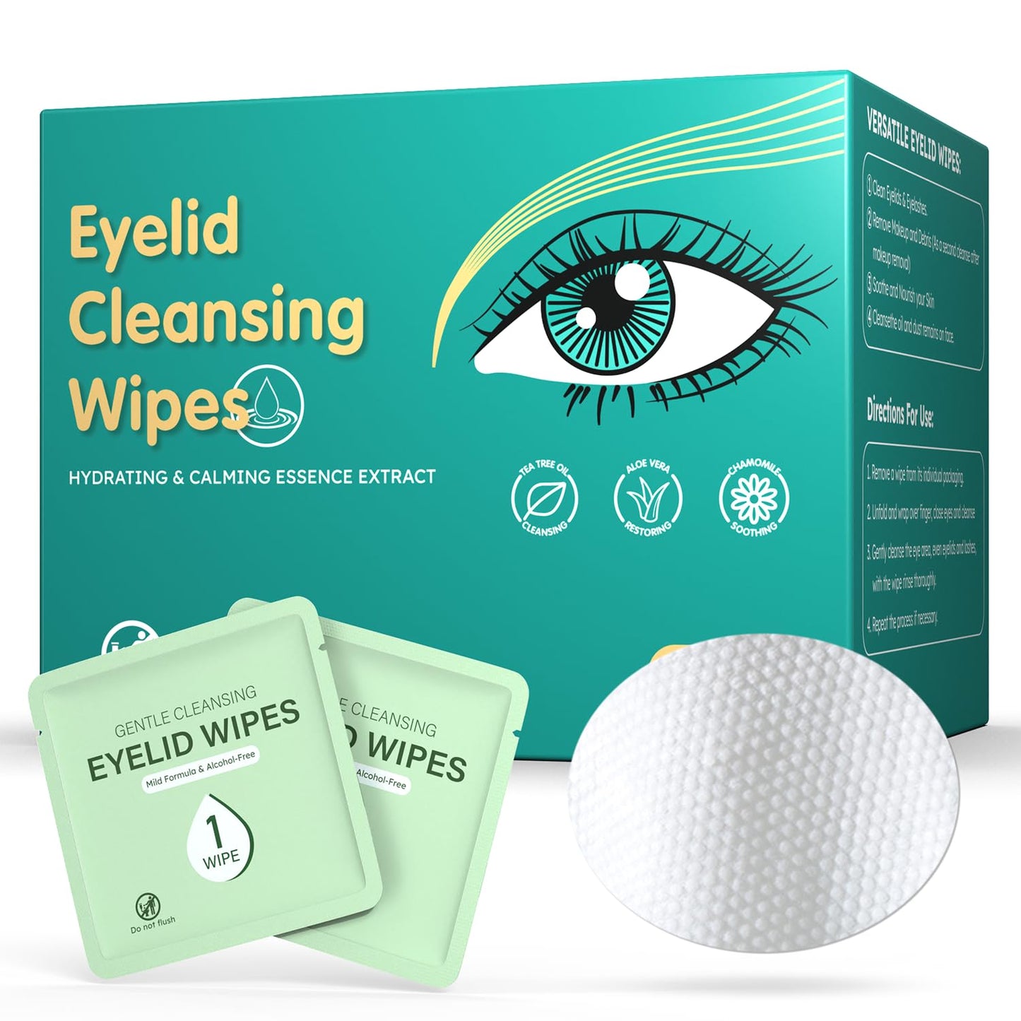 30PCS Eyelid Wipes for Dry Eyes & Blepharitis Relief, Tea Tree Oil Eyelid Cleansing Wipes, Soothes Face Cleansing Wipe, Dual Use Eyelid & Lash Wipe, Daily Eye Care for Women Men, Travel Essentials