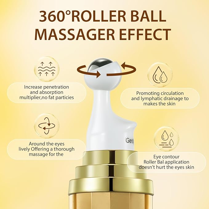 Soulight 5% Caffeine Eye Serum for Anti Aging | Reduce Dark Circles, Puffiness, Fine Lines & Wrinkles | Hyaluronic Acid & Niacinamide Moisturizer with 360° Massage Ball | Eye Balm for Men & Women