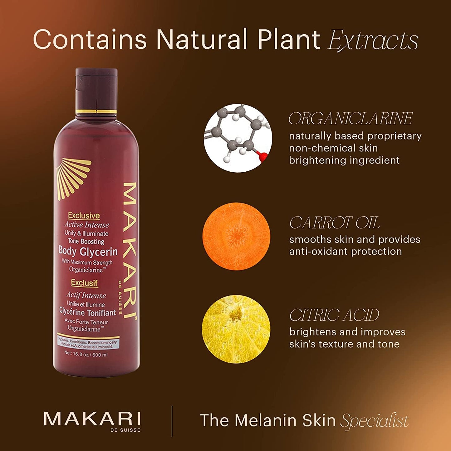 MAKARI Exclusive Active Intense Radiance Bundle: Exfoliating Soap & Tone Boosting Glycerin for Brightening, Even Skin Tone & Radiance