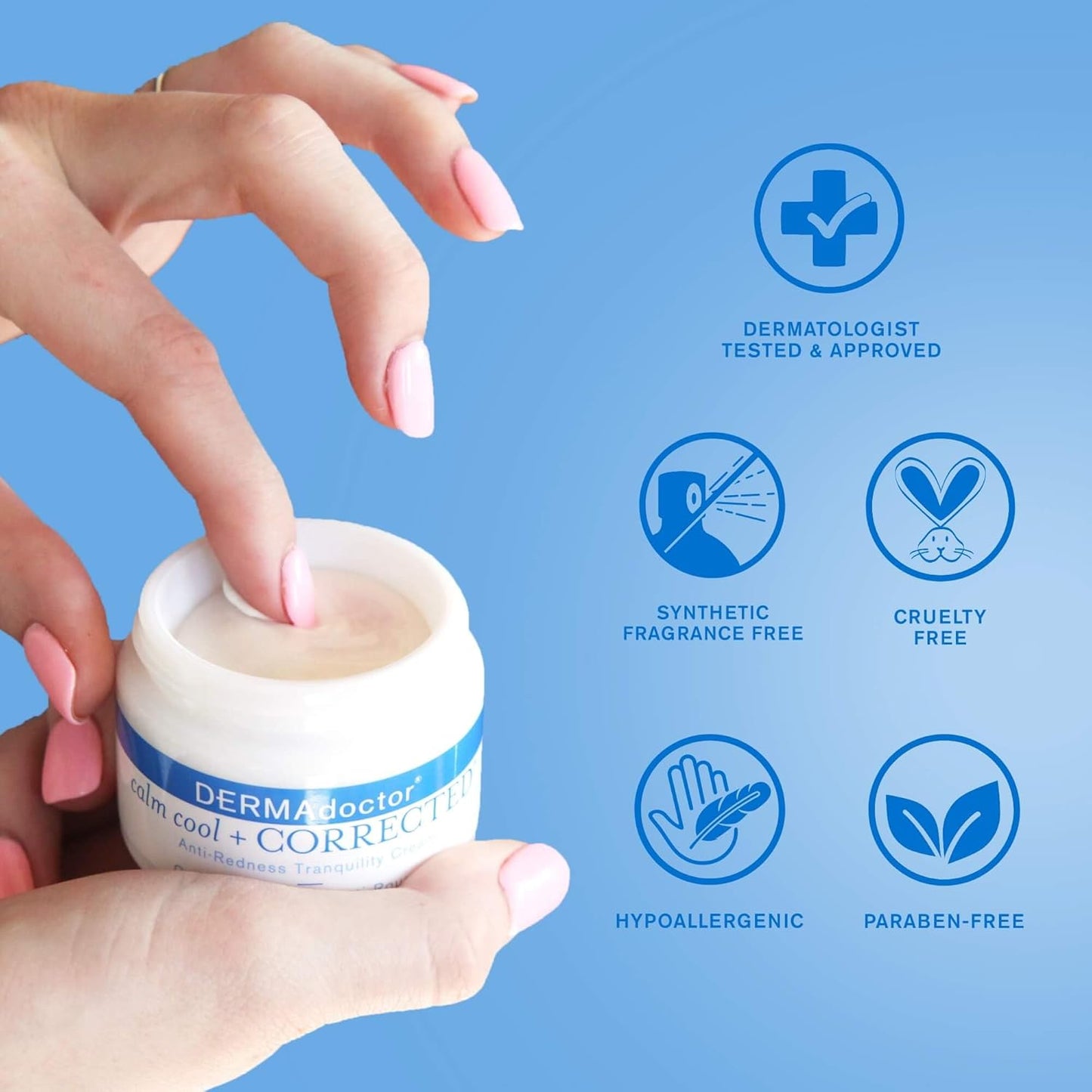 DERMAdoctor Redness & Itchy Skin Relief Calm Cool + Corrected Tranquility Cream for Sensitive Skin | moisturizing face cream Hydration with Squalane & Hyaluronic Acid White Tea Extract – 1.7oz