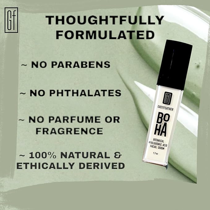 Greyfeather Hyaluronic Acid Serum for Face – Hydrating, Brightening & Anti-Aging Formula with Vitamin C, Niacinamide, Aloe & Botanical Extracts – Natural, Skin-Loving Serum for Radiant Glow (1.7 oz)