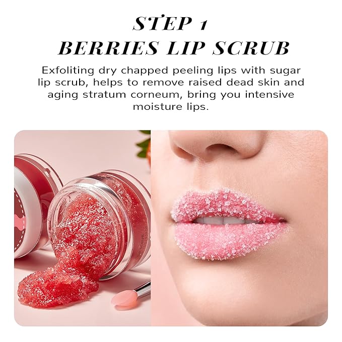 Lip Scrub & Lip Mask Set, Lip Sleeping Mask, Overnight Treatment Lip Care Products, Holiday Gift Set for Girls, Moisturize & Nourish, Dry Cracked Lips, Intense Hydration with Vitamin C