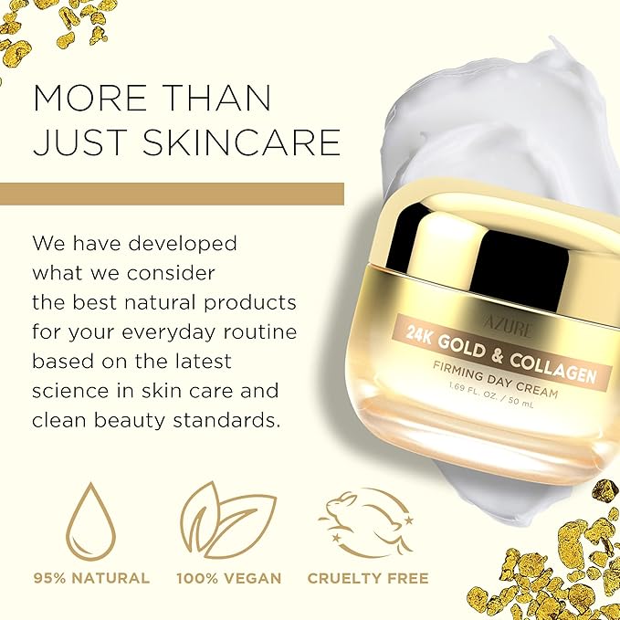 Azure Dermatologist Tested 24K Gold & Collagen Face Moisturizer - K Beauty Anti-Aging Face Cream for Firming & Skin Tightening Face Cream - Korean Skincare - All Skin Type 1.69 fl oz - 2 Pack
