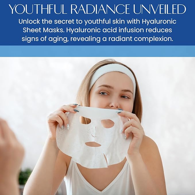 Hyaluronic Acid Sheet Face Mask - Skin Firming, Anti-Aging, Moisturizes & Plumps Skin - Dermatologist Tested, Cruelty-Free Korean Skin Care for All Skin Types - 5 Masks