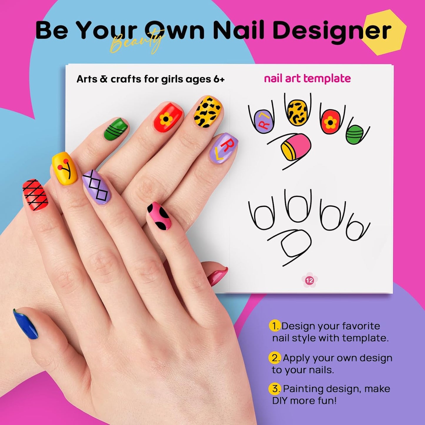 Tomons Nail Polish Set Non Toxic Kids Nail Polish Kit for Kids Ages 7-12, Birthday Gifts for 6 7 8 9 10 11 12 Year Girl, Glitter, Sequins, Stickers, Nail Art Kit Tools- 8 Colors