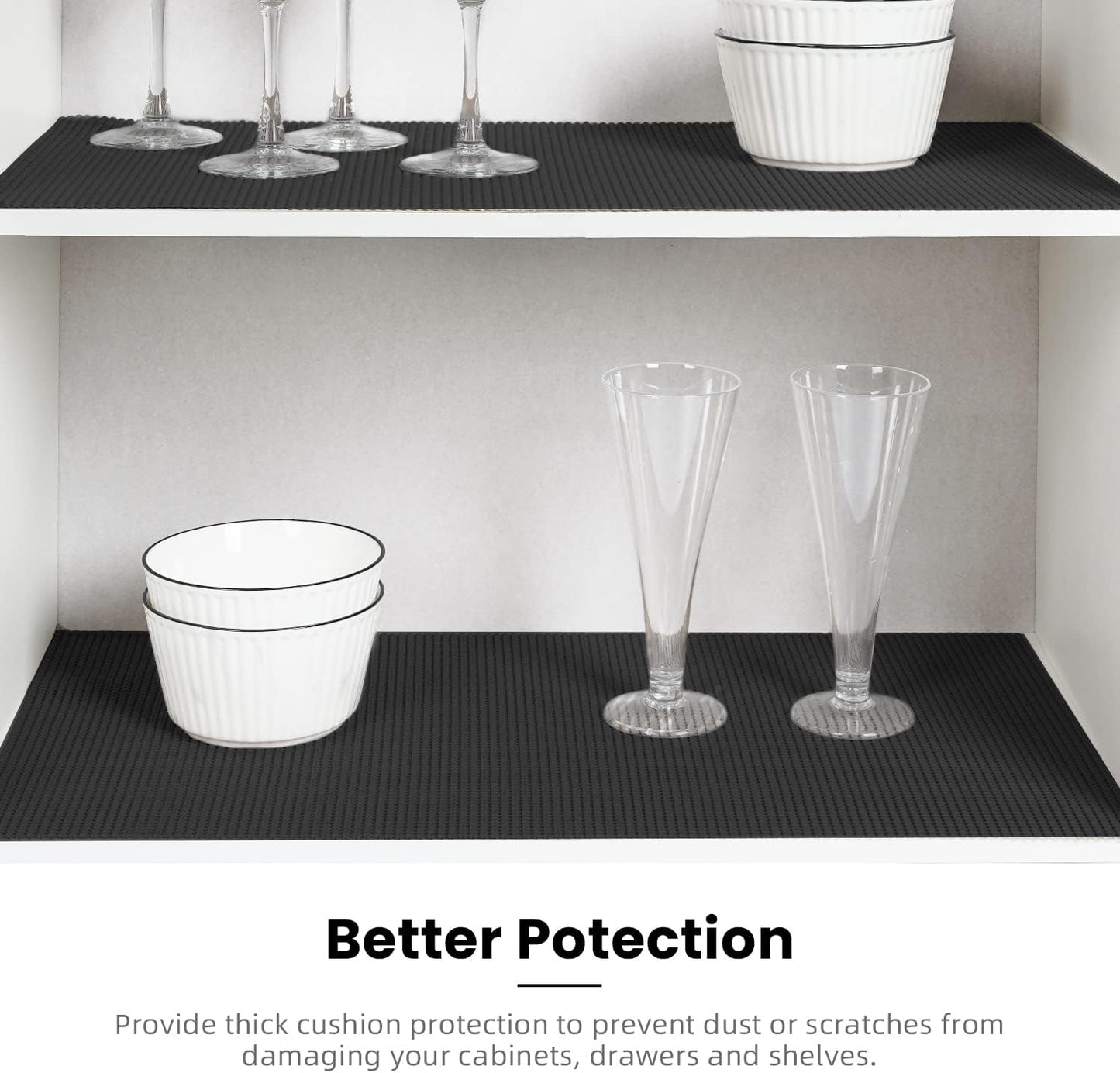 BAGAIL Drawer and Shelf Liner, 12 in X 30 Ft Non-Adhesive Shelf Liners for Kitchen Cabinets, Thick Strong Grip Liners for Desk, Shelves, Bathroom Drawers, Cabinet Protection - Black