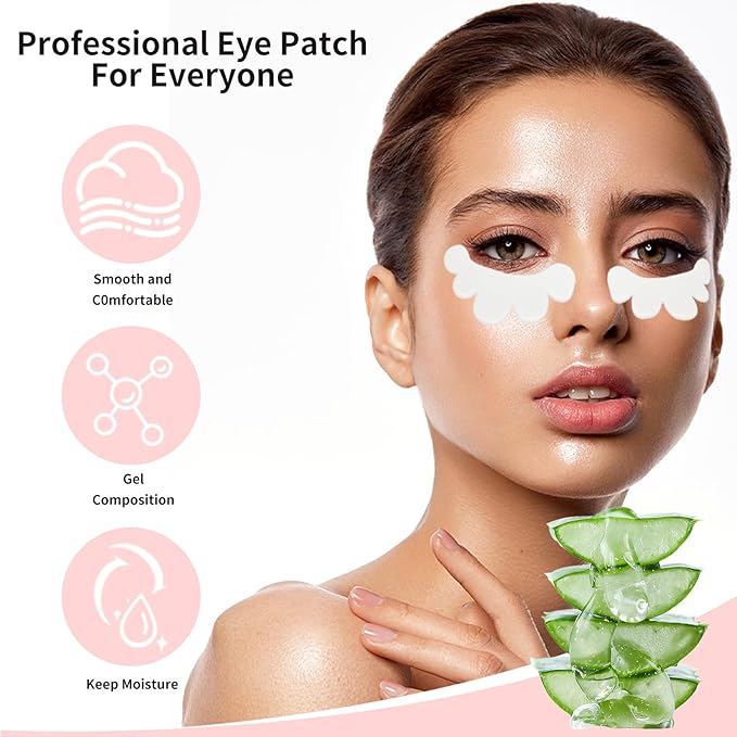 50 Pairs Eyelash Extension Gel Patches Kit, Lash Extension Lint Free Under Hydrogel Eye Mask Pads Beauty Tool with Case (Gold, 50)