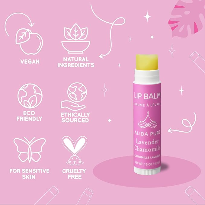 Lavender Chamomile Lip Balm Collection, Vegan Lip Balm Set, Beeswax Free, with Avocado Oil, Organic Jojoba Oil, and Vitamin E, Natural Moisturizer for Dry, Chapped Lips, 3 Tube Set