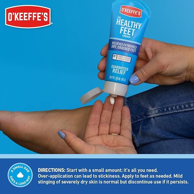 O'Keeffe's for Healthy Feet Foot Cream - 3 oz Tube (2 Pack) - Guaranteed Relief for Extremely Cracked, Dry Feet, Repairing Skincare, Instantly Boosts and Retains Moisture Levels