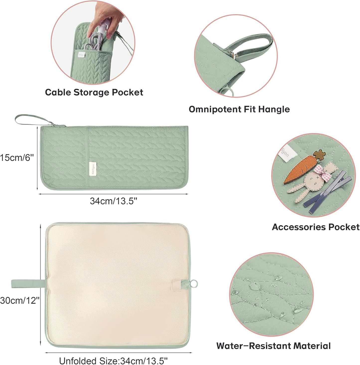 Hot Tools Organizer Heat Resistant Mat Case Hair Tools Holder Travel Bag Portable Hair Styling Tools Cover Pouch for Curling Iron,Flat Iron,Hair Straightener (Sage Green)