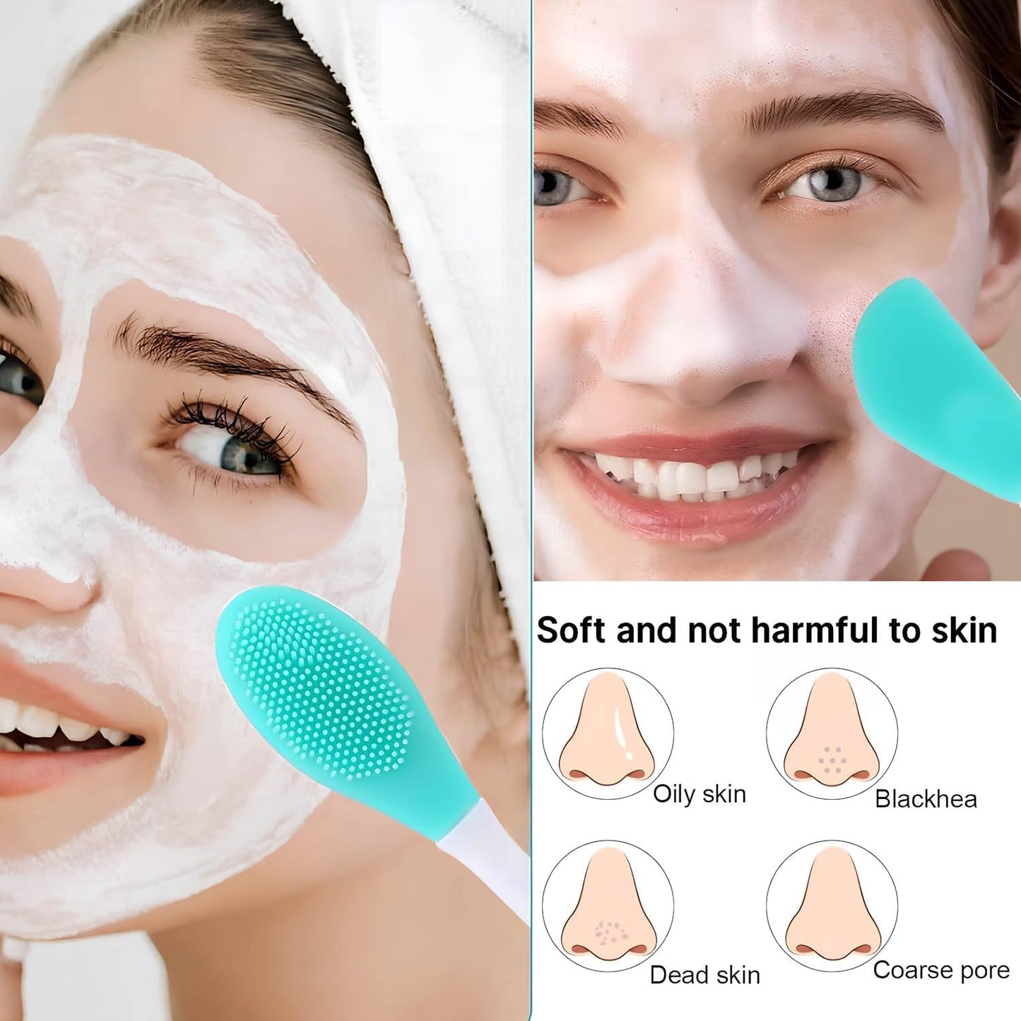Facial Cleansing Brush,2 in 1 Silicone Face Scrubber for Exfoliating,Massaging,Remove Blackheads,Deep Pore Cleansing,DIY Mask