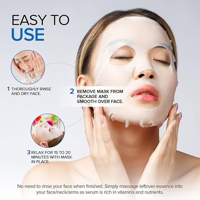 Azure Cosmetics Hyaluronic Acid & Retinol Anti Aging Facial Mask - Dermatologist Tested - Rejuvenating & Hydrating Face - Reduce Fine Lines & Wrinkles, Smooths & Repairs - Korean SkinCare (Pack of 5)