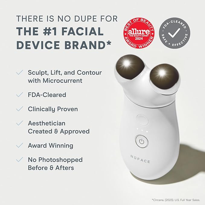 NuFACE TRINITY+ Microcurrent Facial Device, Wrinkle Reducer + Effective Lip & Eye Attachment - FDA Cleared Face Toning Device for Targeted Treatment + Microcurrent Gel Activator & Silk Creme