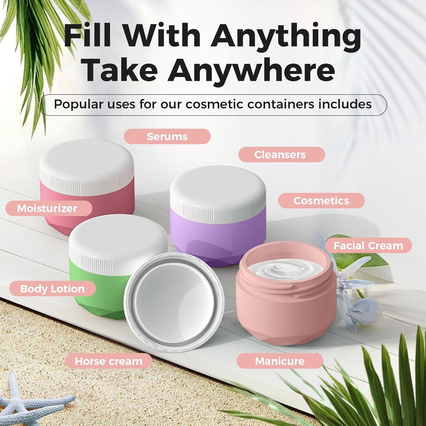 Travel Containers for Toiletries, 4-Pack TSA Approved Silicone Jars (1oz) - BPA Free Leakproof Cosmetic Containers for Creams, Lotion, Skincare & Makeup with Bonus Waterproof Bag -Mix Pink