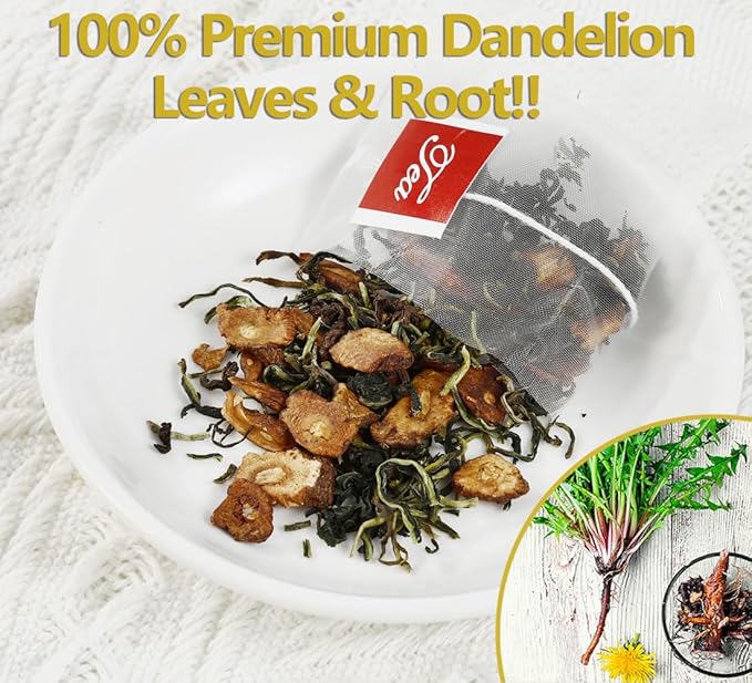 Premium Dandelion Leaf & Root Tea,100 Tea Bags/7.06Oz,for Liver & Kidney Health,Roasted Detox Herbal Tea. Support Digestion & Boost Immune System, Caffeine Free.