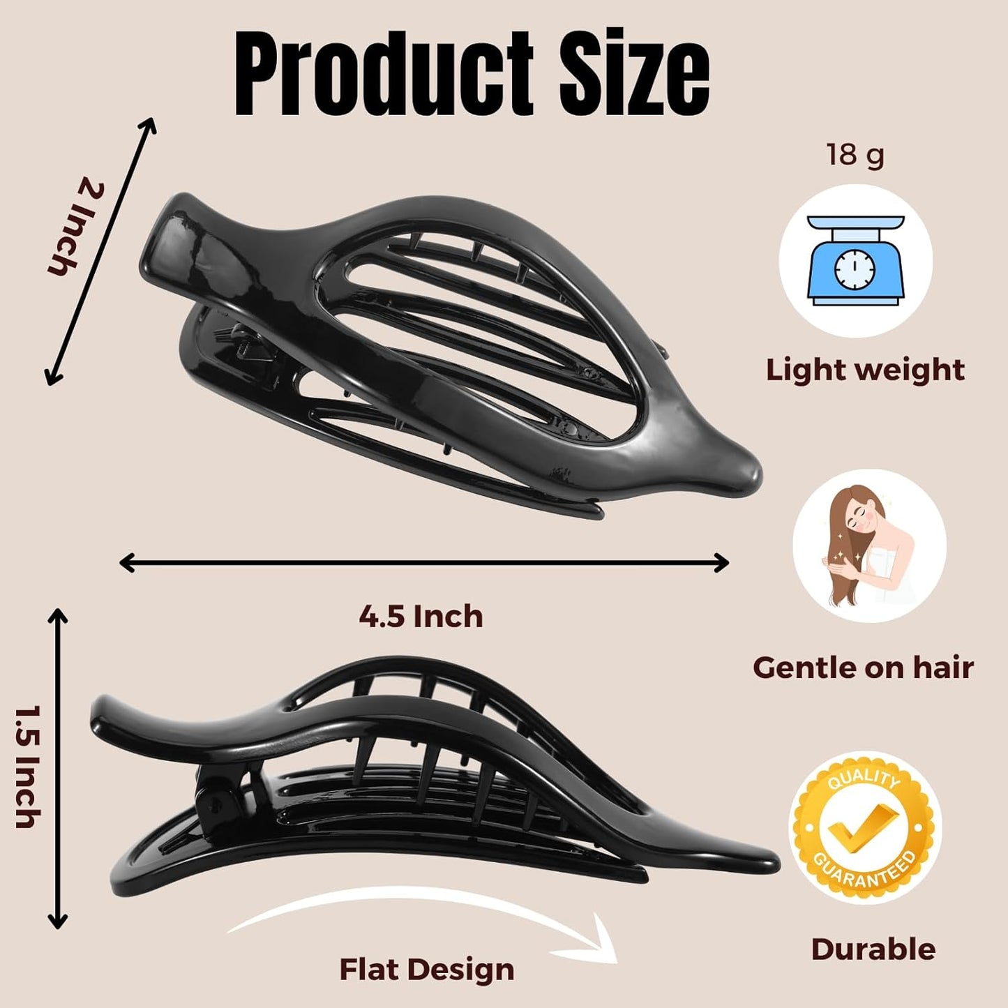 8 Pack Glossy Black and White Flat Hair Clips – High-Shine Claw Clips for Women, Non-Slip Strong Hold Hair Accessories for Daily Styling, Minimalist Fashion Clips for Work or School