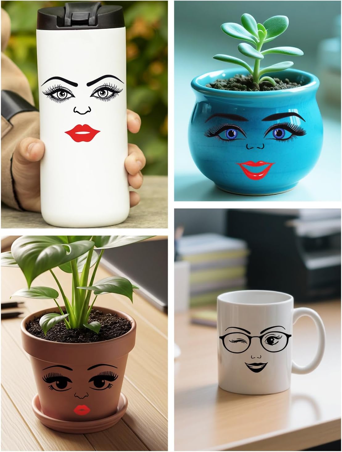 7 Sheets Face Stickers for Crafts, Make a Face Stickers Funny Mouth Eyes Lips Nose Eyebrows Facial Decals for Flower Pots DIY Crafts Holiday Party Supplies