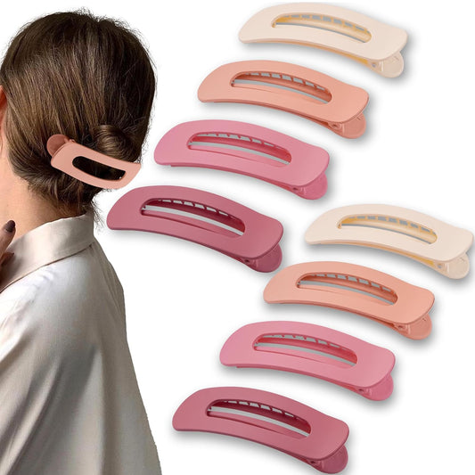 8 Pcs Large Lay Flat Claw Clips for Women French Side Slide Barrettes for Thin Fine Hair Rectangle Alligator Hair Accessories,Matte Beige Pink