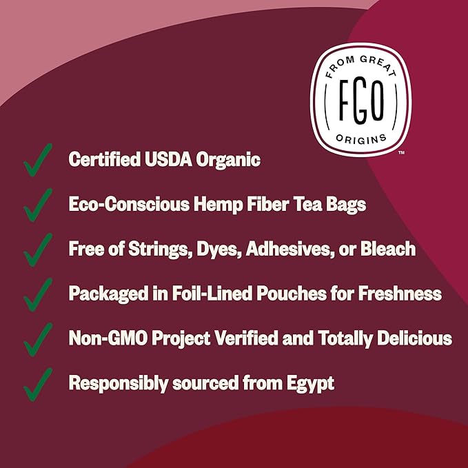 FGO Organic Hibiscus Herbal Tea, 40 Count, Eco-Conscious Tea Bags, Caffeine Free (Pack of 1)