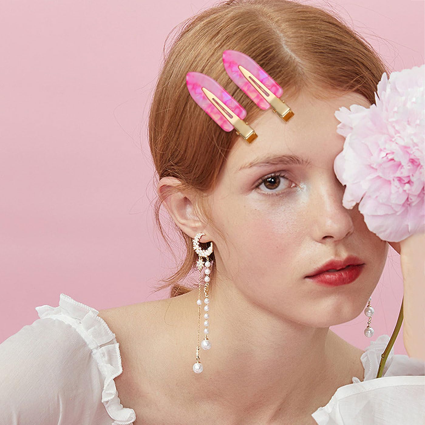 KesaPlan 10PCS No Bend Hair Clips, Pink No Crease Hair Clips for Styling, Acrylic Resin Flat Duckbill Clips, Seamless Bang Hair Barrette for Women Girls Makeup Hairstyle Accessories