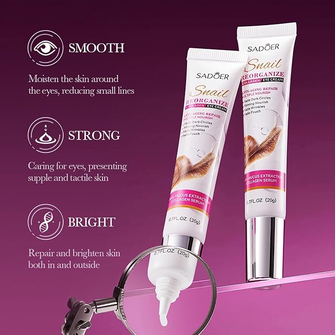 Snail Recombinant Collagen Eye Cream,Snail Repair Eye Cream with Snail Mucin Extract and Collagen,Anti-Aging Moisturizerfor Blemish Care - Effective Eye Repair and Anti-Wrinkle Formula (1PCS)