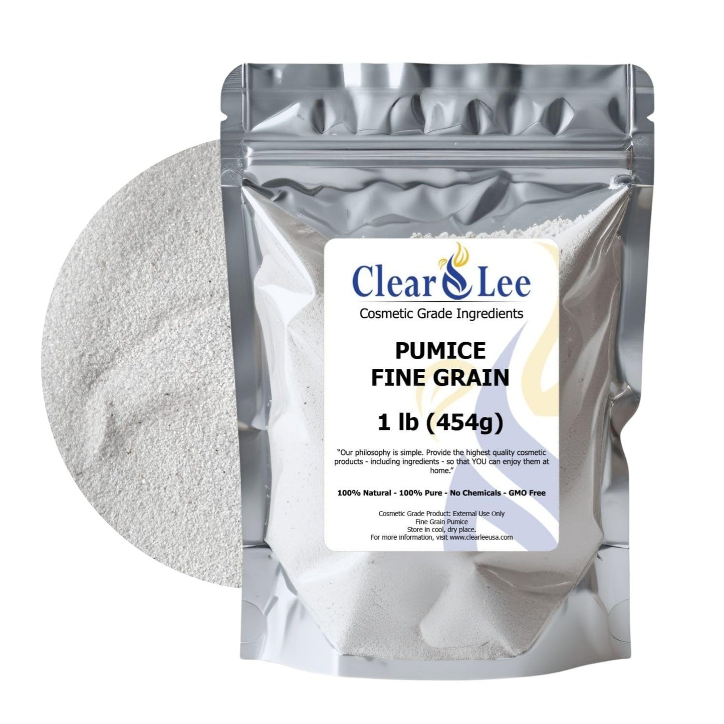 ClearLee Cosmetic Grade Pumice - 100% Pure Natural Grain/Powder - Great for Skin Exfoliation in DIY Soaps, Masks, Scrubs for Face, Body, Foot (1lb, Fine Grain)