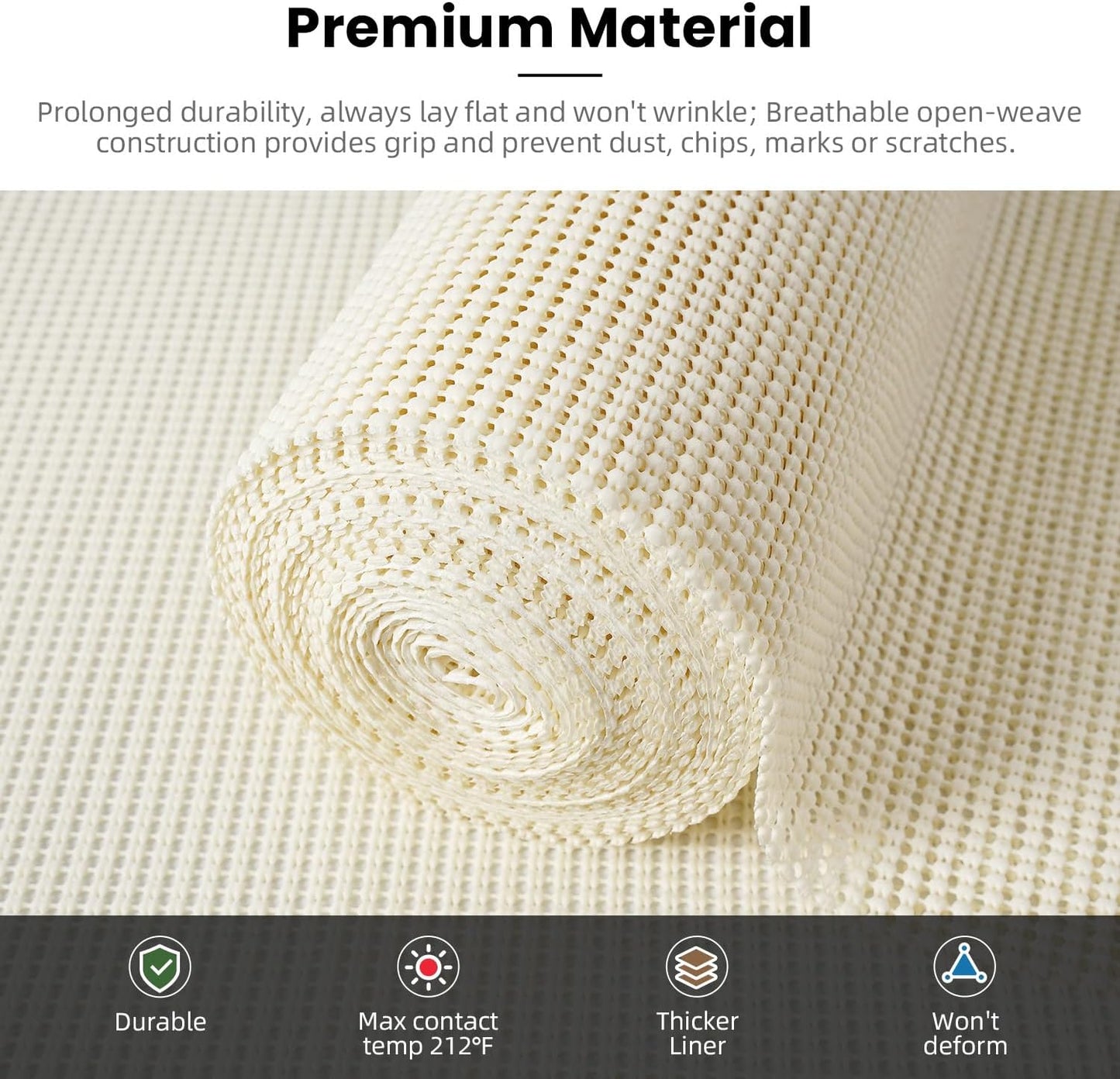 BAGAIL Drawer and Shelf Liner, 12 in X 20 Ft Non-Adhesive Shelf Liners for Kitchen Cabinets, Thick Strong Grip Liners for Desk, Shelves, Bathroom Drawers, Cabinet Protection - Cream