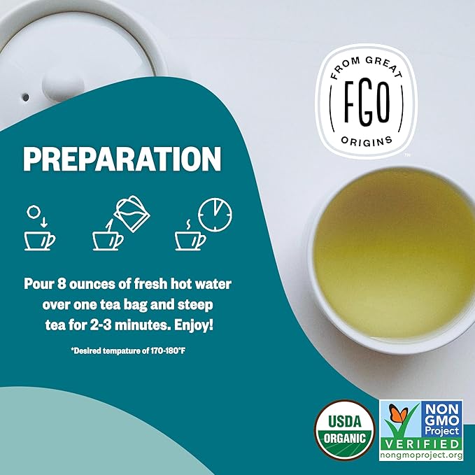 FGO Organic Sencha Green Tea, 100 Count, Eco-Conscious Tea Bags, Resealable Bag, Sourced From Japan, Packaging May Vary (Pack of 1)