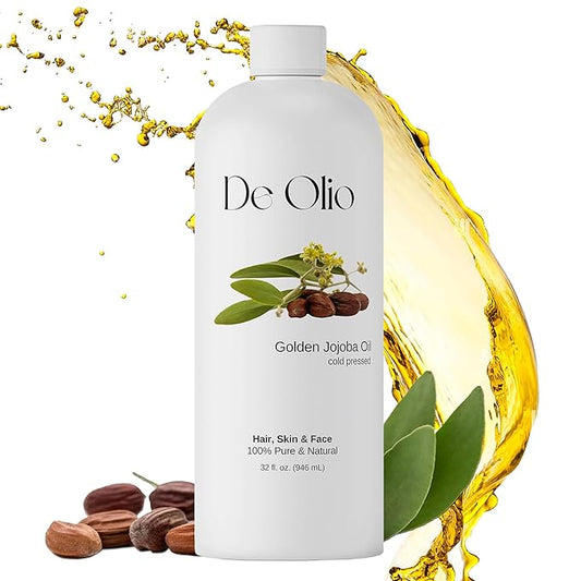 | Golden Jojoba Oil | 100% Pure & Natural | Face, Hair and Body | Cold Pressed | Soap Making & Massage | Carrier Oils | 32fl. oz. (946 mL)
