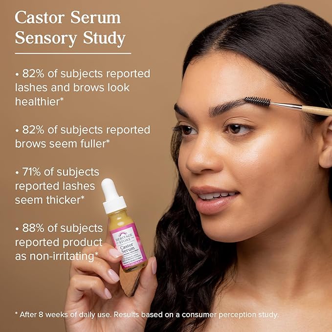 HERITAGE STORE Castor Serum and Castor Oil Roll On - Lash Serum for Fuller, Longer Looking Eyelashes w/Organic Castor Oil, Black Castor Oil, Biotin - Roll-On Hydration for Castor Oil Pack 3oz /0.42oz