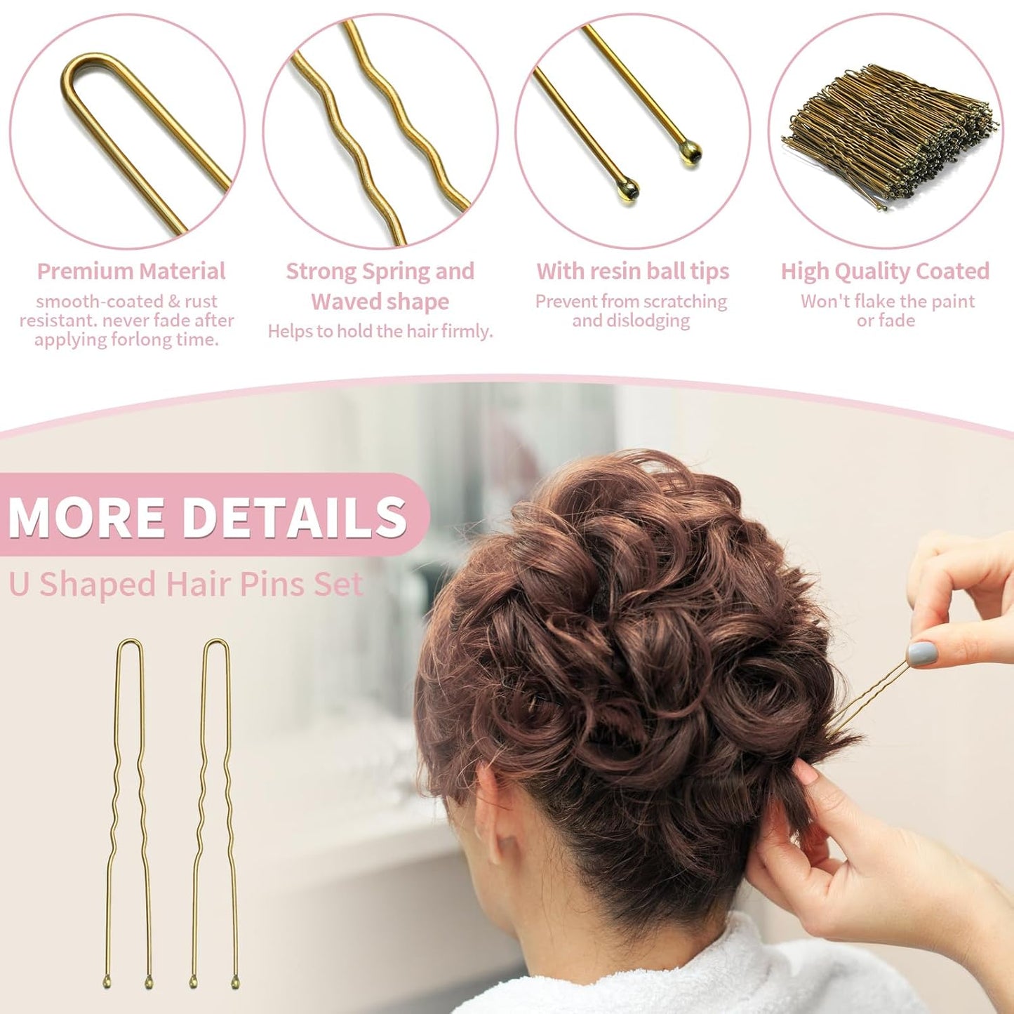 U Shaped Hair Pins -2.4 Inch 250 Count, Hair Pins for Women, Girls, Hairpins for Updos and Bun Hair, Hair Tools for Wedding and Dancing, Includes Storage Box(Bronze)