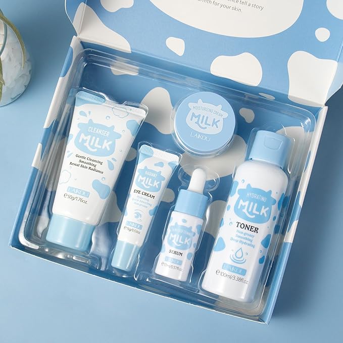 Skin Care Set, Skin Care Routine Kit for Women, Skincare Gift Set, Travel Size Toiletries with Milk Cleanser, Toner, Serum, Eye Cream, Face Cream Mother's Day Christmas Birthday Daughter Wife