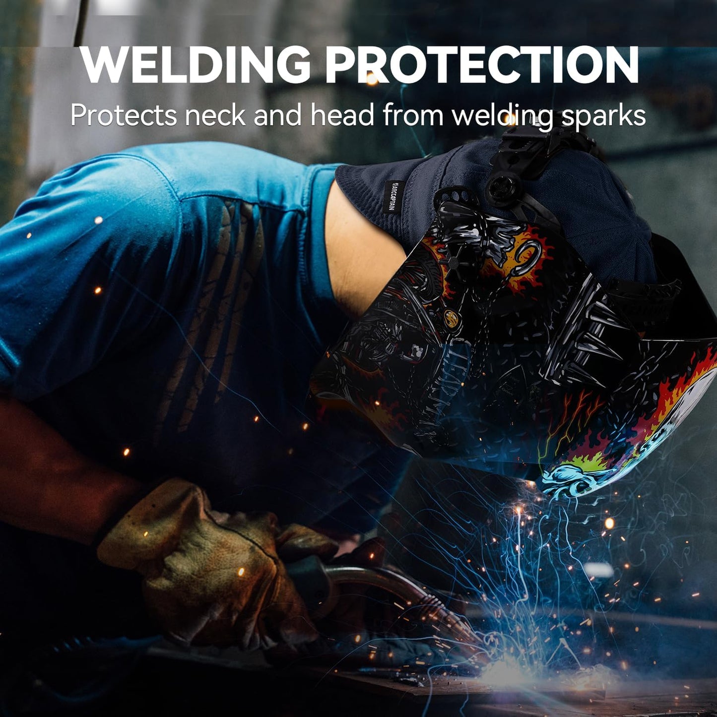 ARCCAPTAIN Reversible Welding Cap, 8 Panel Protective Welders Cap, 10 oz Fireproof Cotton Comforts for Safety and Protection While Welding to Men Women, Deep Blue, 7 3/4