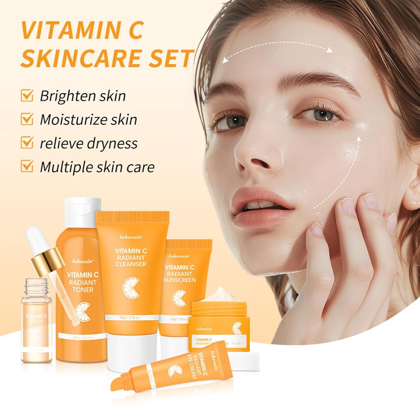 Skincare Gift Set for Teenage Girls,Vitamin C Skin Care Set - 6 Piece Gentle Skin Cleaning & Care Travel Size Kit With Cleanser, Toner, Face Serum,Eye Cream,Sunscreen,Face Cream Brighten Face Care Kit