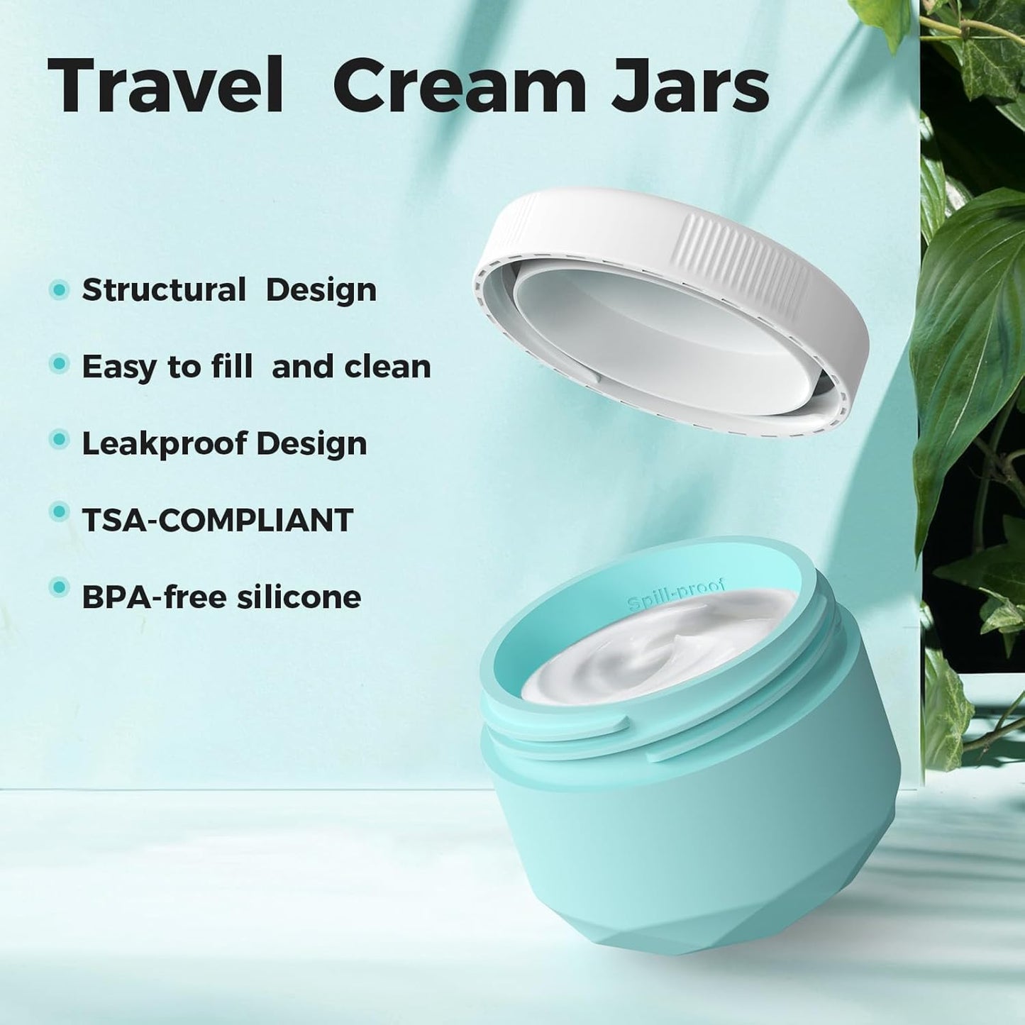 Travel Containers for Toiletries, 4-Pack TSA Approved Silicone Jars (1oz) - BPA Free Leakproof Cosmetic Containers for Creams, Lotion, Skincare & Makeup with Bonus Waterproof Bag