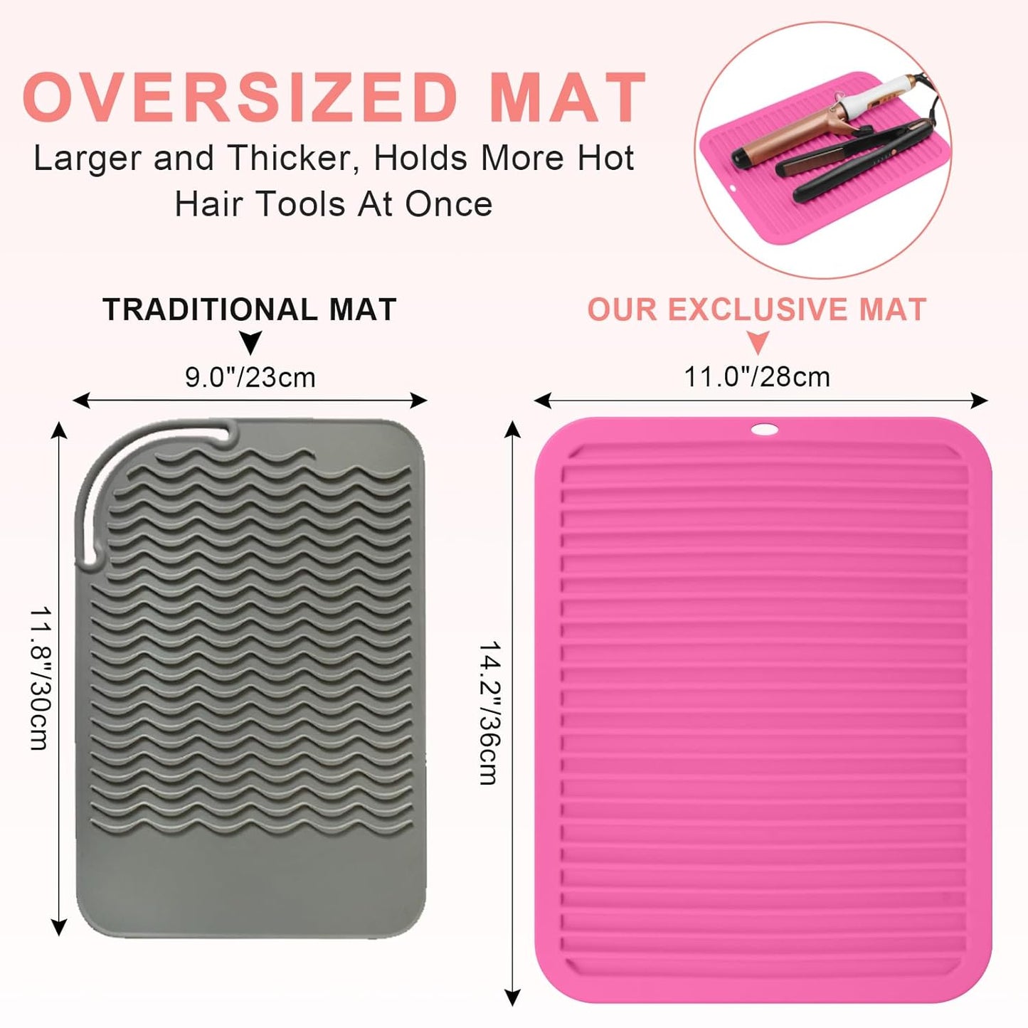 AMIJEAL Oversize Silicone Heat Resistant Mat for Hair Tools, Curling Iron Flat Iron Hair Straightener Holder Mat, Portable Hot Tools Sleeve Pad for Travel Vanity Salon(14.2" x 11.0")