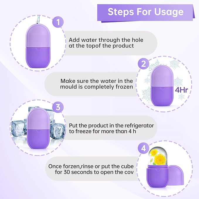 Ice Roller for Face and Eye, Upgrated Skin Care Tools, Ice Facial Cube, Gua Sha Face Massage, Silicone Ice Mold for Face Beauty (Purple)