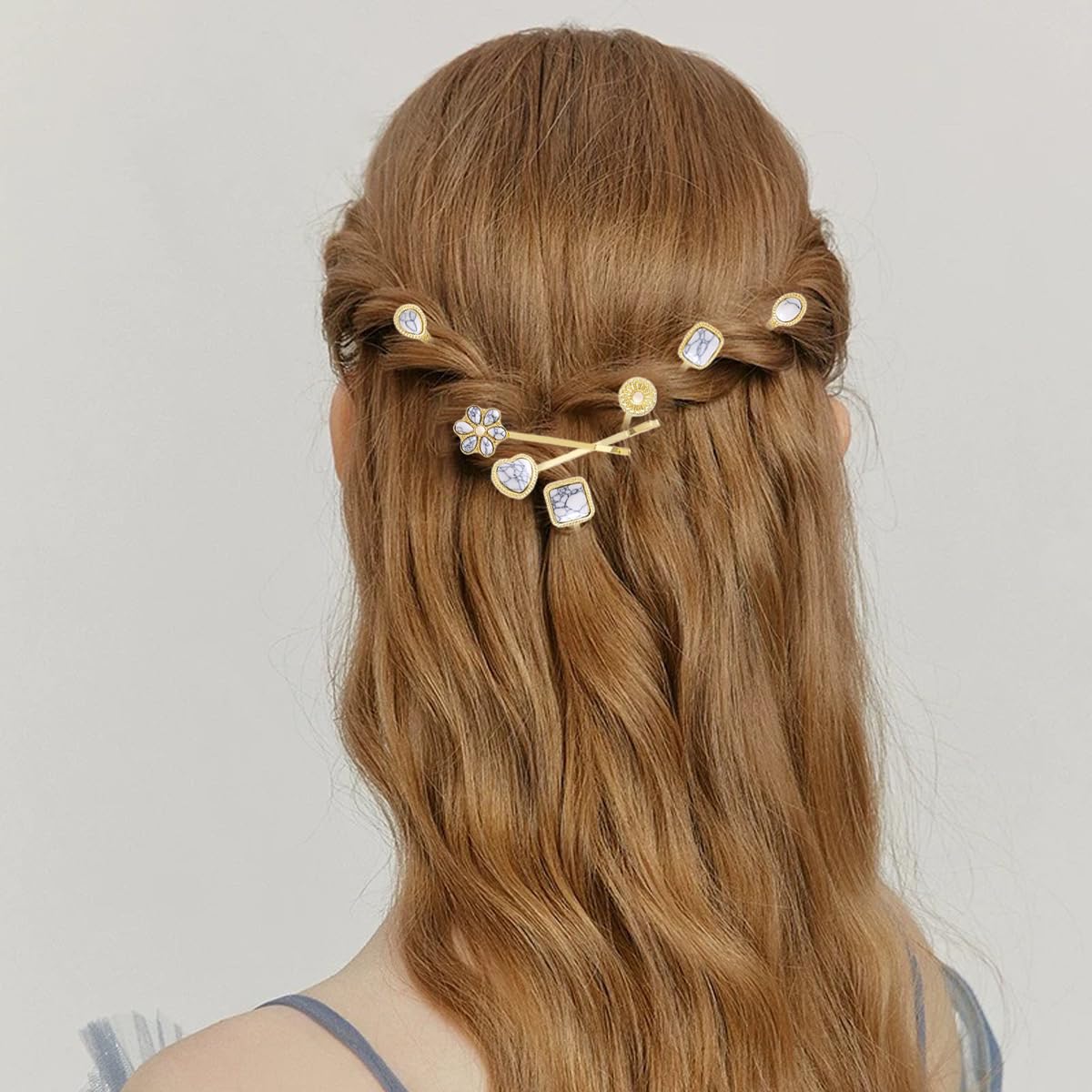 7 PCS Turquoise Retro Decorative Bobby Pins Gold Metal Hair Clips Vintage Alloy Hair Pins for Women Girls Headwear Styling Tools Barrettes Hair Accessories