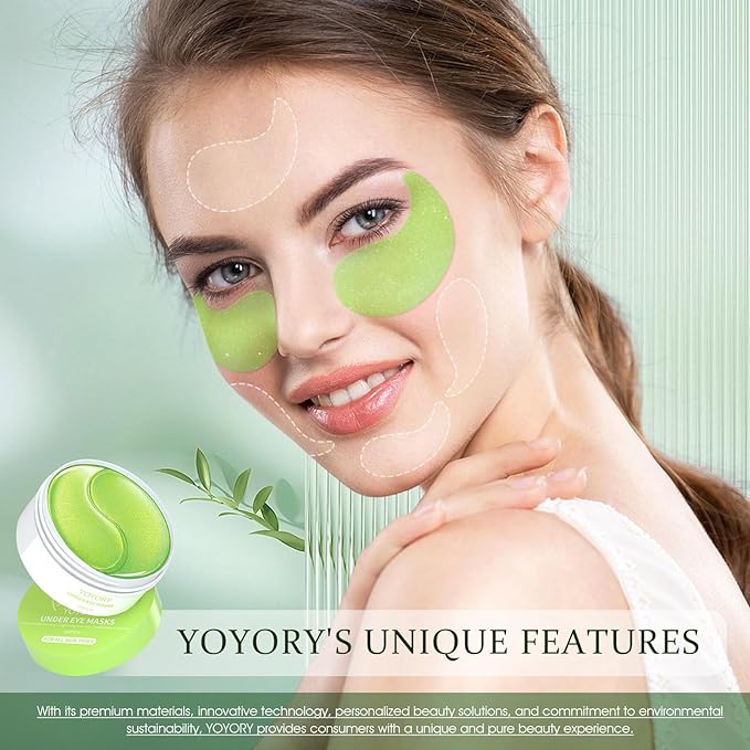 Under Eye Patches Masks - for Puffy Eyes, Dark Circles,and Fine Lines,Eye bags,Reduce Wrinkles Smoothing Skin Care Treatment with Collagen and Hyaluronic Acid for Women and Men, (60 Pcs) Green