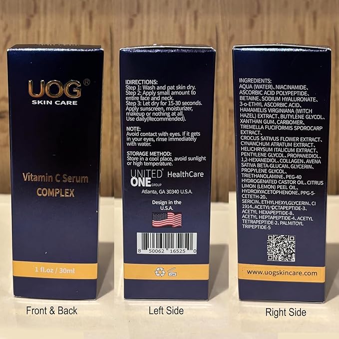 UOG Super Vitamin C Face Serum - Anti-Aging, Hydrating & Firming Formula, Lifts & Firms Face, Neck, Jawline, Reduces Dark Spots, Age Spots, Fine Lines, Wrinkles, Even Skin Tone.1 Fl Oz- Pack of 2