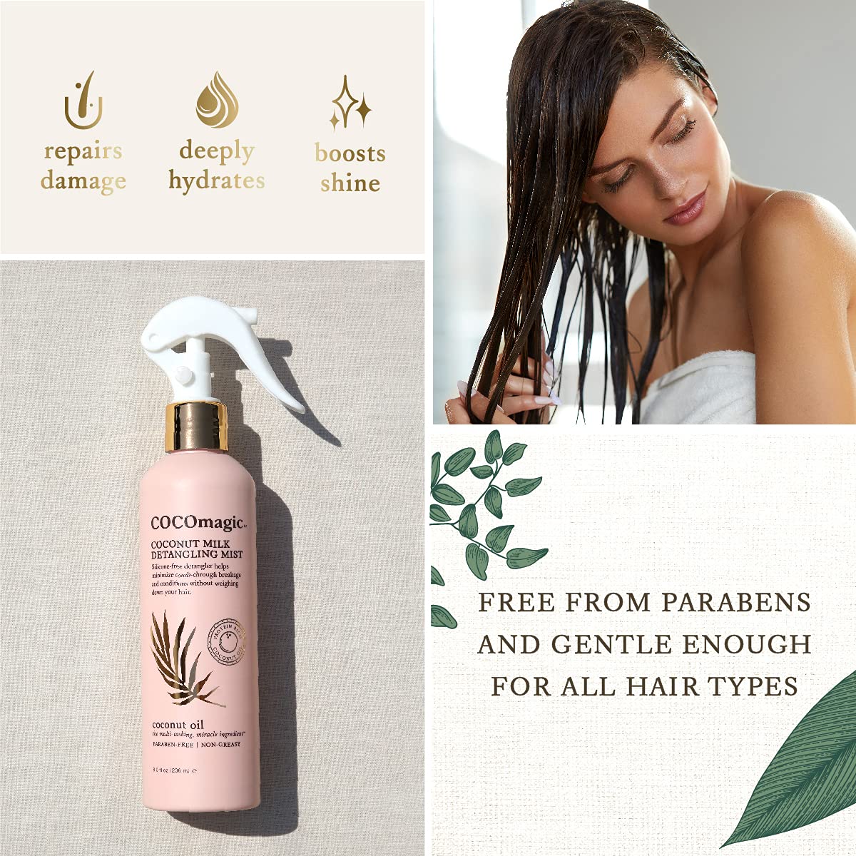 Cocomagic Coconut Milk Detangling Mist | Extra Moisturizing Leave-in Detangler | Restore Vibrancy and Boost Shine | Non-Greasy Formula | Paraben Free, Cruelty Free, Made in USA (8 oz)