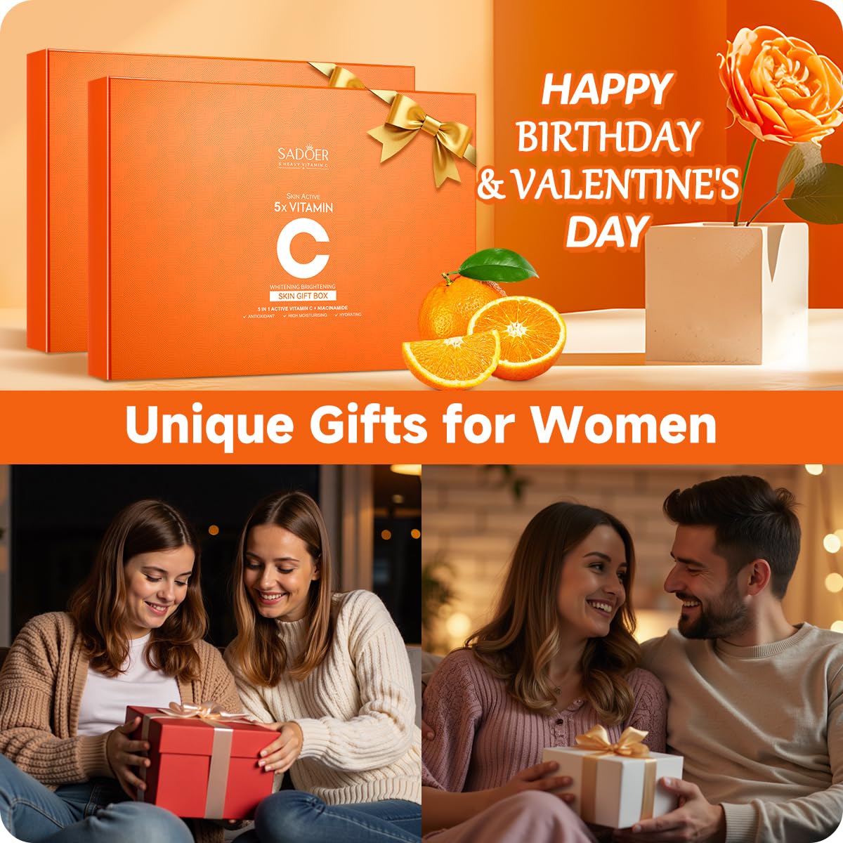 Compatibility Vitamin C Skincare kit SADODER,Skin Hydration | 2x Gift Box ( 6-Piece Face Care Kit ) Includes Toner,Serum, Cleanser,Moisturizer,Eye Cream & Body Lotion,Gift,Women