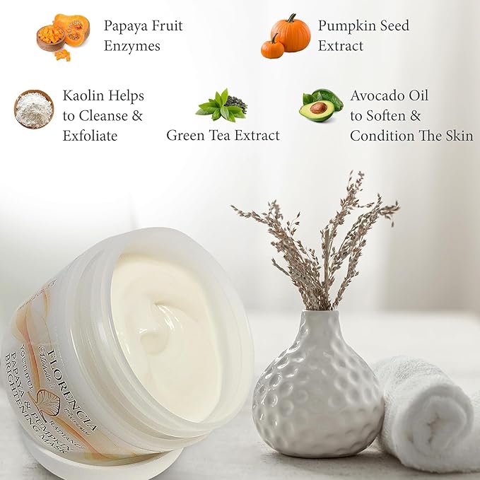 Florencia Papaya & Pumpkin Brightening Mask - Exfoliating Facial Mask for Soft, Smooth Skin - Removes Impurities, Brightens Complexion - Natural & Gentle, 2 oz