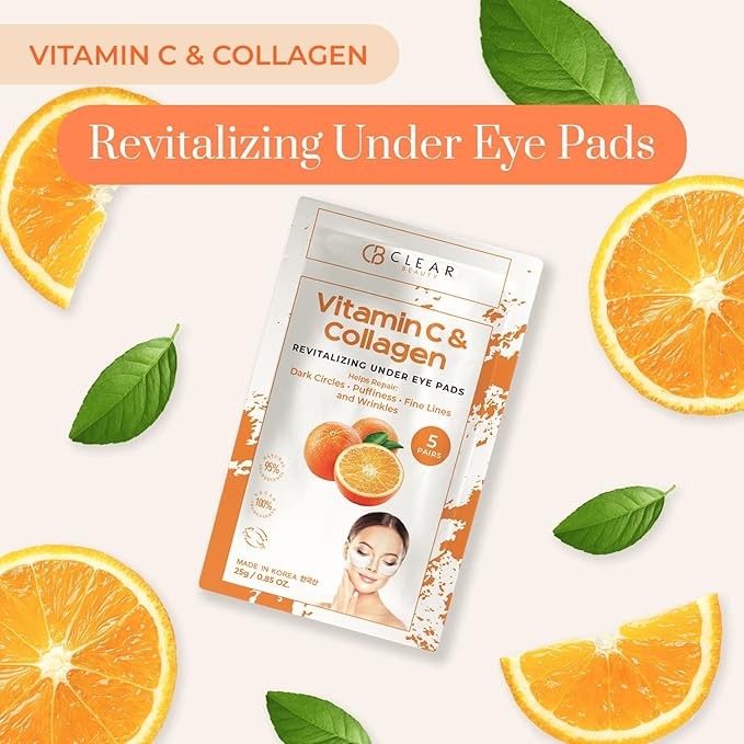 Vitamin C & Collagen Under Eye Patches - Dermatologist Tested, Reduces Dark Circles, Anti-Aging - Clean Beauty, Natural Ingredients, Cruelty-Free Korean Skincare, All Skin Types - 5 Pairs