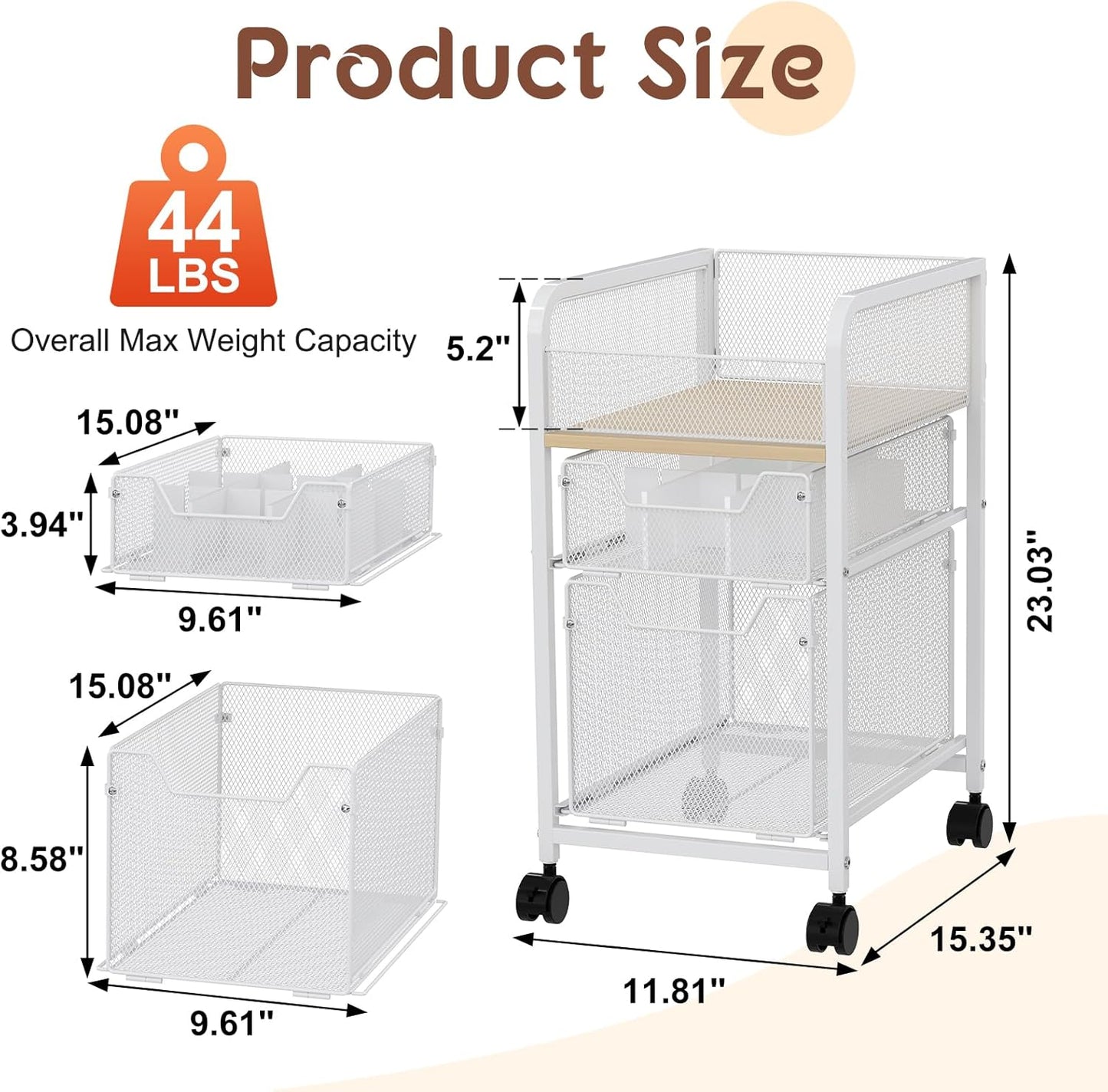Rolling Makeup Cart Organizer with 2 Drawers, Narrow Floor Skincare Organizers, Vanity Organizer Cosmetics Display Cases Holder for Skin Care Nail Polish Perfume Makeup Brush, White