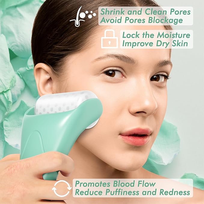 Albatross Health Ice Roller & Gua Sha Set, Self Facial Massage Tools-White Green