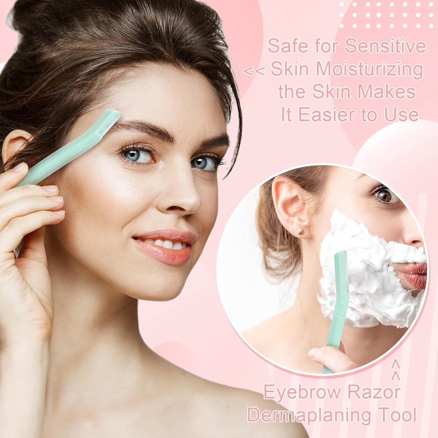 16 Count Dermaplane Razor for Women Face, Professional Facial & Eyebrow Hair Remover, Gentle Skin Exfoliation with Precision Blades， Macaroon color