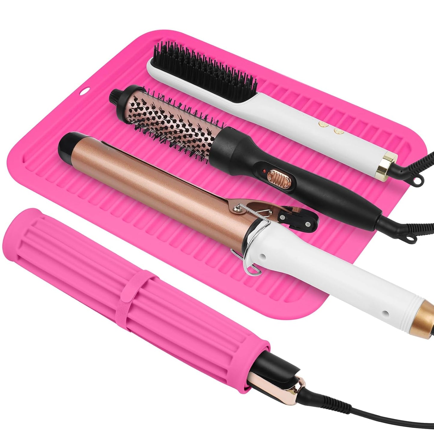 AMIJEAL Oversize Silicone Heat Resistant Mat for Hair Tools, Curling Iron Flat Iron Hair Straightener Holder Mat, Portable Hot Tools Sleeve Pad for Travel Vanity Salon(14.2" x 11.0")