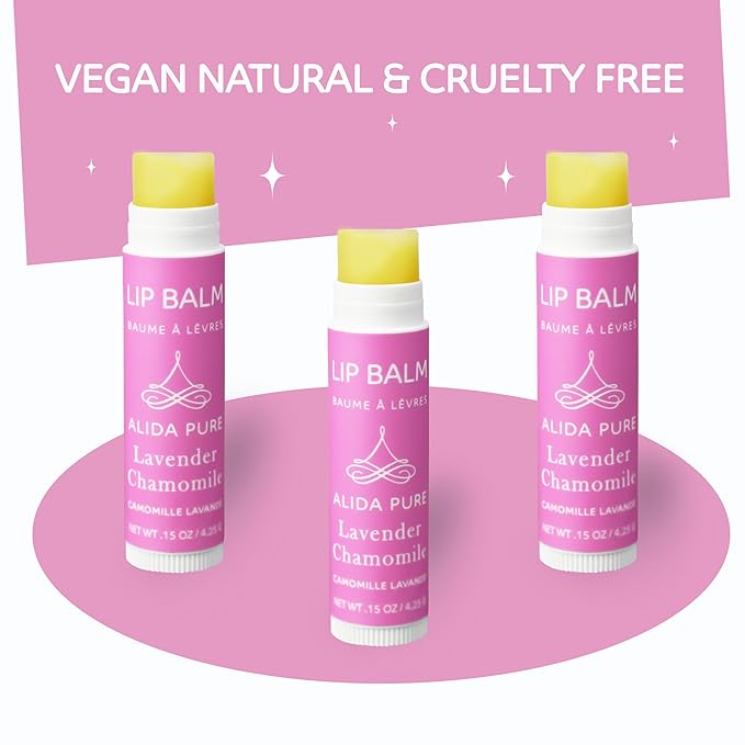 Lavender Chamomile Lip Balm Collection, Vegan Lip Balm Set, Beeswax Free, with Avocado Oil, Organic Jojoba Oil, and Vitamin E, Natural Moisturizer for Dry, Chapped Lips, 3 Tube Set