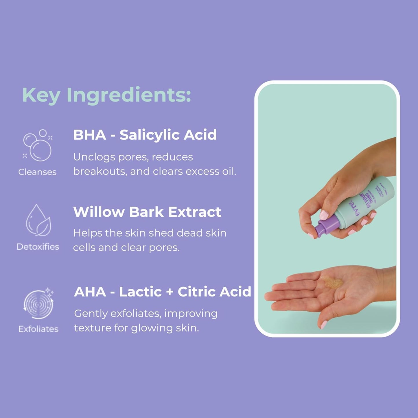 Evre Do Your Thing AHA & BHA Teen Gel Acne Face Wash, 3.4 FL Oz, Oil Control Face Cleanser with Niacinamide & Salicylic Acid, Blemish Control